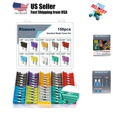 150 Pcs Standard Automotive Fuse Kit - Car Auto ATO Blade Fuses Assortment Ki...