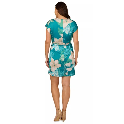 Vestido Adrianna Papell Verde Blanco Floral Envolvente Talla 16W Noche Cóctel Nuevo con Etiquetas