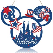 4th/Fourth of July Decorations Welcome Sign for Front Door Mouse Shaped Decor...