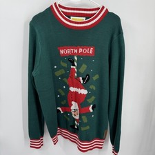 Tipsy Elves Sweater Mens Medium Green Ugly Christmas Santa North Pole Crewneck