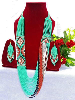 Rocailles Halskette Ohrring Boho American Style Native Tribal Handarbeit -...