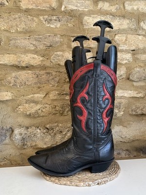 Acme Dingo Cowboystiefel schwarz rot bestickt Leder Größe UK 4 US 6 Vintage