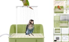 Automatic Bird Bath with Pump, Parrot Bathtub with Anti-Bite Cord Green