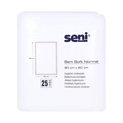 Seni Soft Normal Bettschutzunterlage, 90 x 60 cm - 25 Stück | Packung (25 Stück)