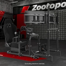 Zootopo Racing Sim Cockpit With Triple Monitor Stand & Black Seat Logitech G923