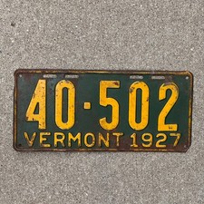 1927 Vermont License Plate Auto Tag Garage Decor Vintage 40 502