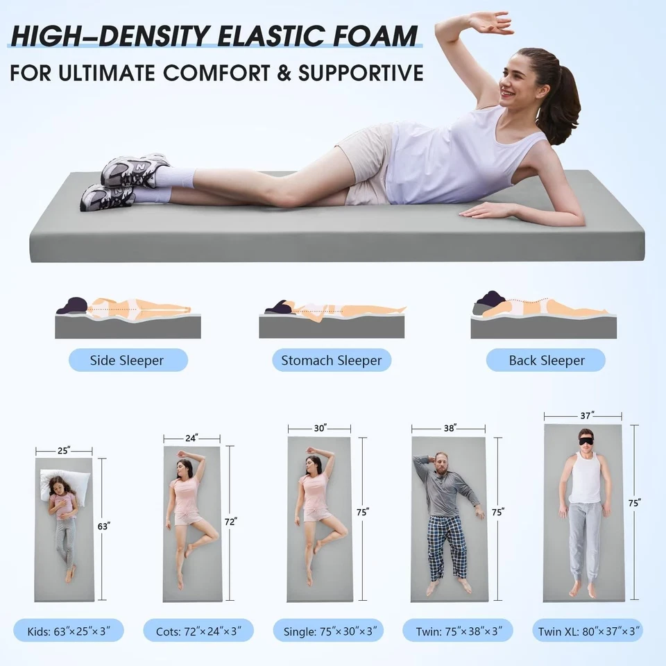 Memory Foam Camping Mattress Pad 3 Inch Thick Portable Floor Sleeping Mat Sle... Foto 2 de 4