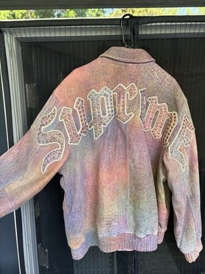 Supreme Pebbled Leather Varsity Jacket - Size XL - Perfect