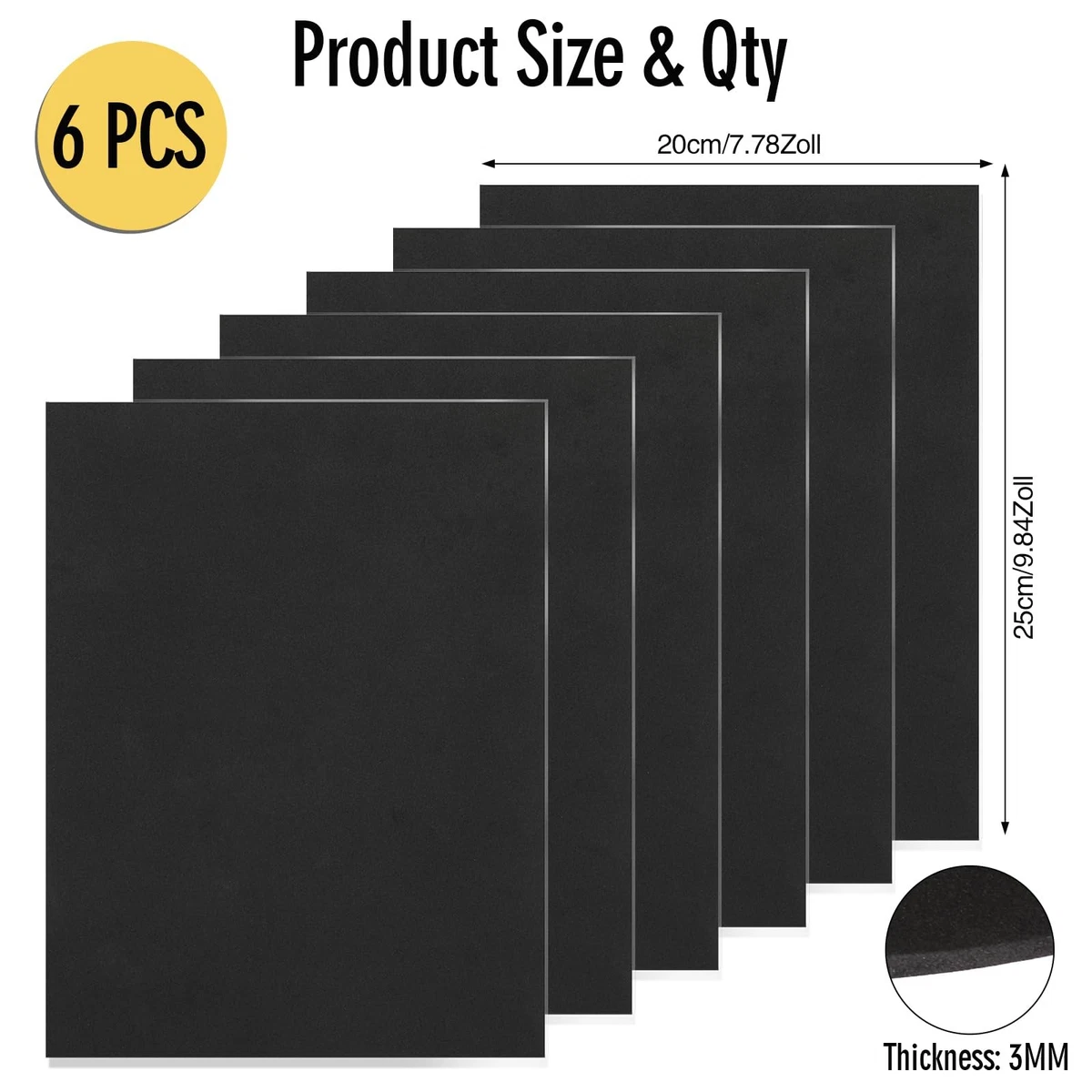 Schaumstoffplatte Selbstklebend Schwarz Möbel DIY 6 Stück 250 x 200 x 3mm