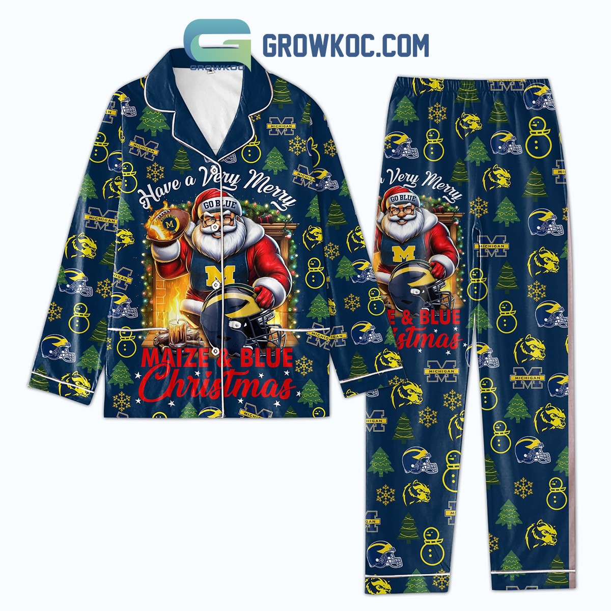 Very Merry Maize and Blue Christmas Pajamas for Holiday Cheer