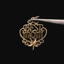 14K Yellow Gold Best Mom Pendant Charm 0.50dwt 0.8g
