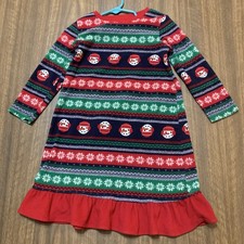 Jammies for Families Girls Red Green Christmas Snowman Fleece Nightgown 3T