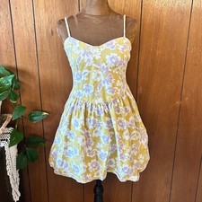 American Eagle Yellow Floral Corset Mini Dress with Pockets Feminine Whimsical