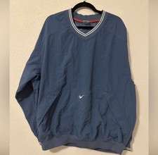 Vintage Nike 90s Pullover Windbreaker XL Dark Blue Middle White Swoosh Pockets