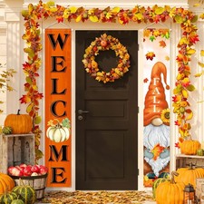 Fall Decorations Gnomes Pumpkin Maple Leaves Porch Sign Door Banners 12"x71"
