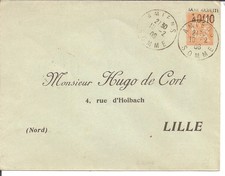 LETTRE COVER,LSC;Entier postal Mouchon,MOU B13,Amiens Somme; 10/2/1908,Lille,TB