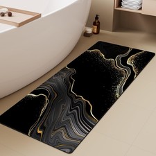 Extra Long Bath Rug, Black and Gold Marble Decor Non Slip Bath Runner Rug with R