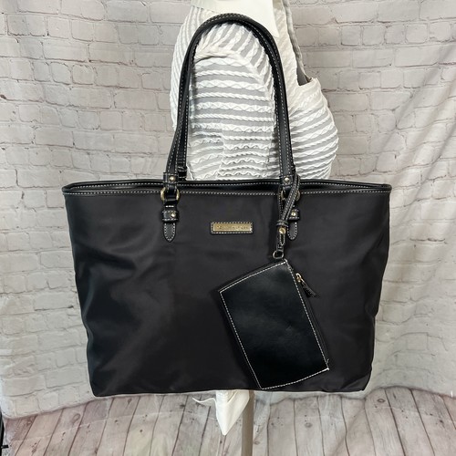Tommy Hilfiger Large Black Leather Nylon Shoulder Bag Tote Handbag w/Pouch NWOT - Picture 1 of 8