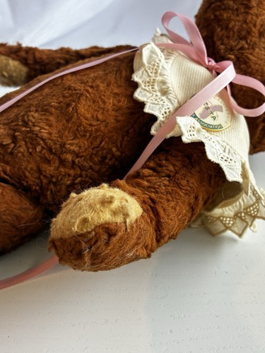 Vintage Handmade Mohair Teddy Bear – Button Eyes, Lace Collar, 14” – Charming! - Picture 12 of 16