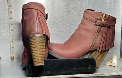 Steve Madden Women 8.5-9 Plum Woodmear Fringed Leather  Boots