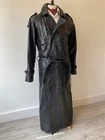 VTG mens ACE FULL LENGTH BLACK QUILTED LEATHER DOUBLE BREASTED TRENCH COAT 42"