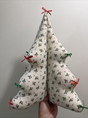 3D Vtg  Fabric Christmas Tree Hand Crafted Tabletop Holly Tree Candy  Retro