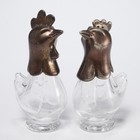 Silver Plate and Glass Vtg Chicken Hen Rooster Salt and Pepper Shaker Set — photo 1