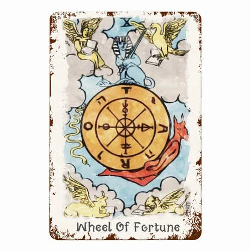 Tin Sign Of The Wheel of Fortune Tarot Card • Major Arcana Vintage Metal Print
