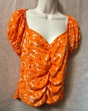 Sienna Sky Women's Orange Floral Back Zip Gathered Front Crop Top - Size XL-NWOT