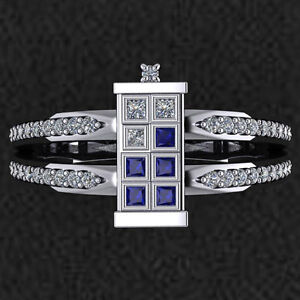 Elegant Doctor Who Tardis 925 Sterling Silver Engagement Wedding Image Is Loading Elegant Doctor Who Tardis 925 Sterling Silver Engagement
