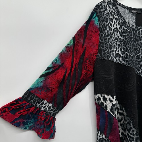 Calessa Tunic Top Shirt Blouse Plus Size 3X Stretch Burnout 3/4 Sleeve Cheetah - Picture 7 of 11