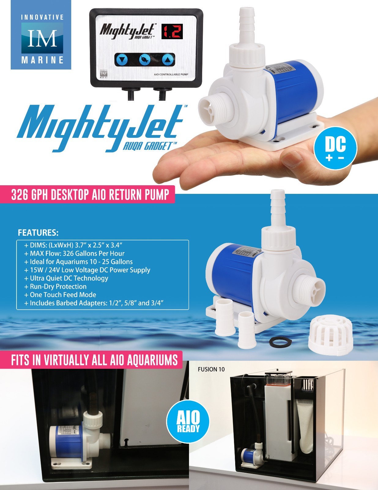 Innovative Marine ® Mighty Jet DC Nano Return Pump Desktop Max Flow