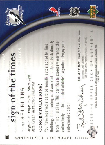 A7453- 2005-06 SP Authentic Sign of the Times #HE Timo Helbling Auto - NM-MT - Picture 2 of 2