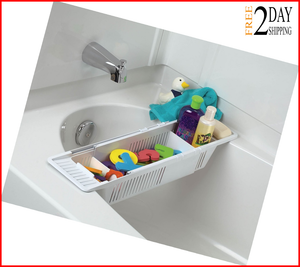 Details About Bath Tub Toy Organizer Basket Adjustable White Storage Caddy Kids Baby Holder