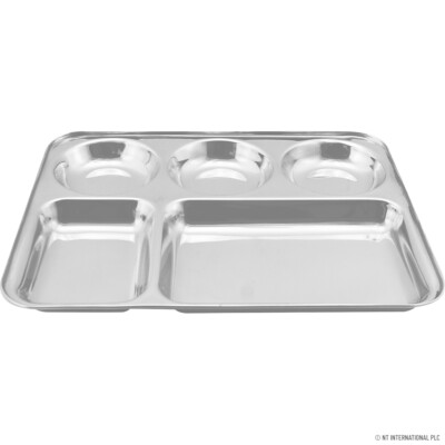  EDELSTAHL TABLETT SERVIER ABENDESSEN FRÜHSTÜCK TELLER 37 X 29 CM 5 FÄCHER