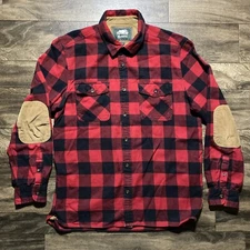 Roots CANADA Buffalo Check Flannel Shirt Mens XL Corduroy Elbow Patch Outdoors
