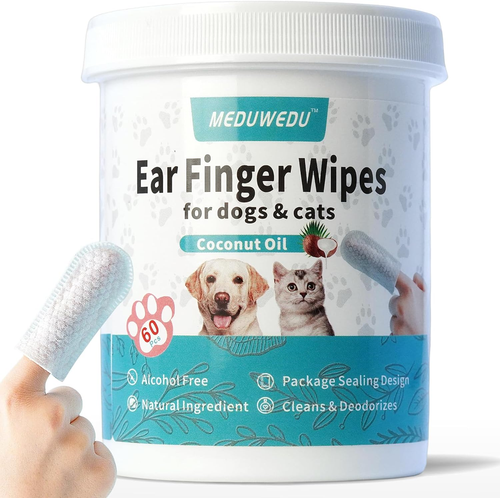 Ear Cleaner Finger Wipes 60 Counts, Dog Ear Cleaner, Grooming Kit Care for Dogs