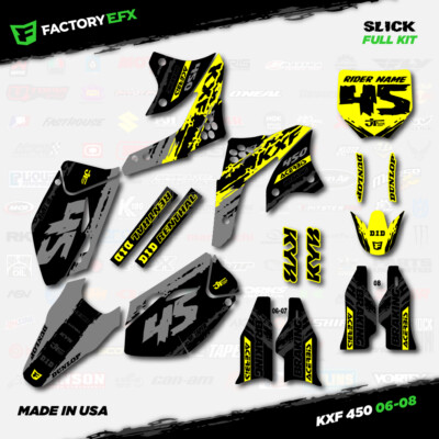 Gray & Yellow Slick Racing Graphics Kit fits 06-08 Kawasaki Kxf450 KX450F  Decal
