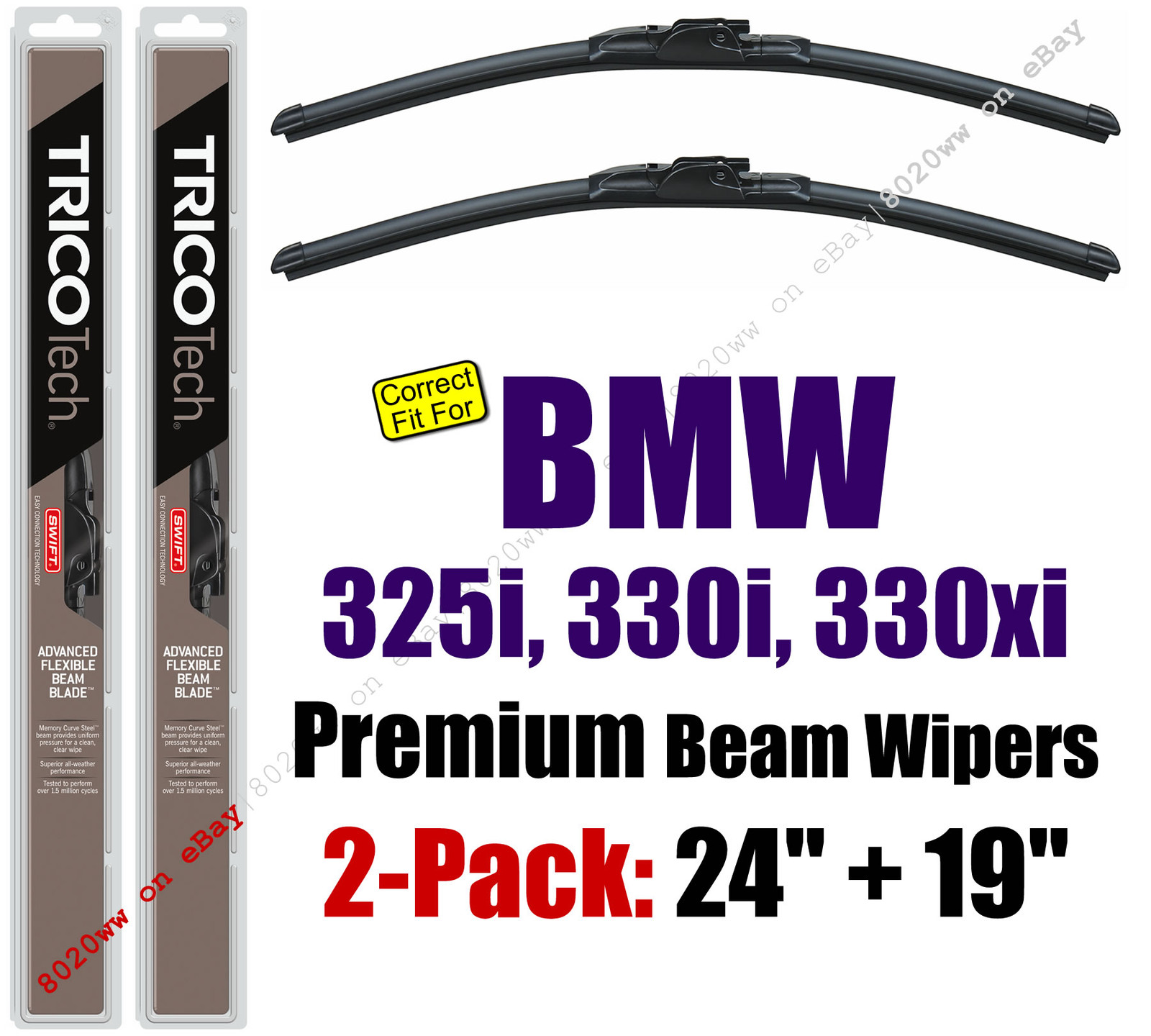 Wiper Blades 2-Pack Premium - fit 2006 BMW 325i 330i 330xi - 19240/190 ...