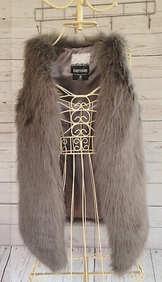KENSIE Faux Fur Vest Open Front Fully Lined Pho Hippie Y2K Gray Sz S