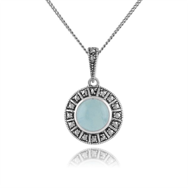 Art Rund Milchig Aquamarin & Markasit AnhäNger In 925 Sterlingsilber-image