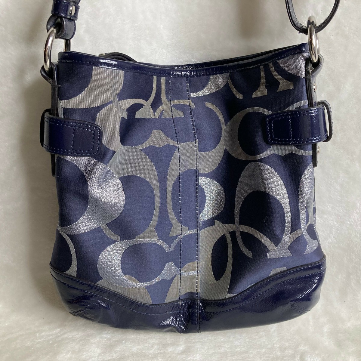 Coach F19820 Moto Optic Metallic Chain Navy Signature Jaquard  