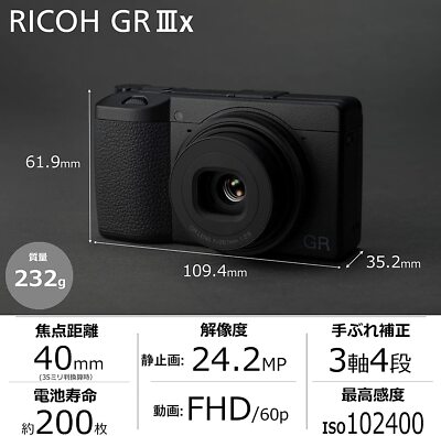 RICOH GR IIIx Digital Camera 24.24 MP GR LENS 26.1mm F2.8