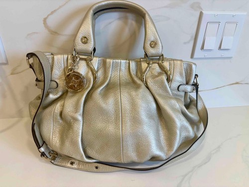 Authentic CELINE Gold Soft Metallic Leather Handbag with strap