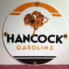 VINTAGE HANCOCK GASOLINE MOTOR OIL PORCELAIN GAS STATION PUMP ADVERTISING SIGN