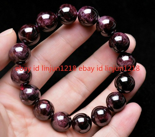 Bracciale elastico perle pietre preziose rotonde cristallo granato rosso naturale 10 mm 7,5'' - Foto 10 di 11