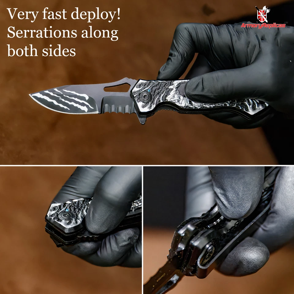 Navaja de Bolsillo Plegable Fuerza Táctica Plegable Spring Assist Vigilante del Pecado Foto 3 de 4