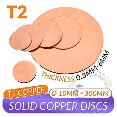 GOOBETTER Solid Pure Copper Discs Blanks Round Plate Metal Sheet Thick 0.5-5mm Ø10mm-200mm