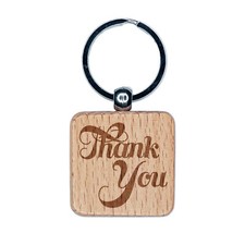 Thank You Elegant Text Engraved Wood Square Keychain Tag Charm