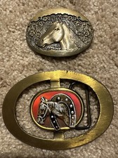 Horse Belt Buckle Award Design Medals Western Solid Brass Vintage 70s Lot Of 2